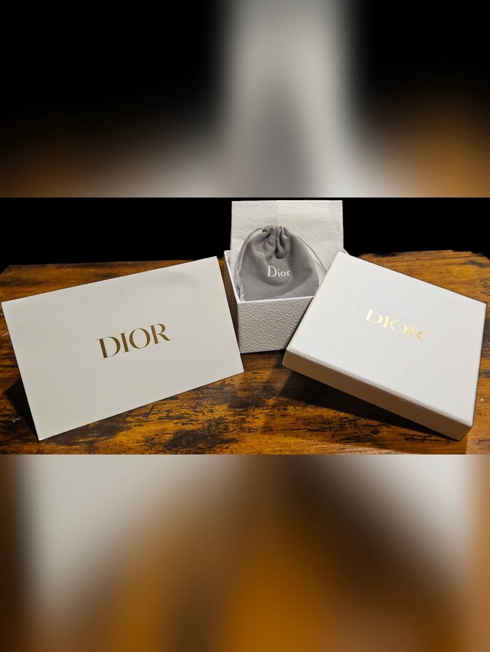 NEW Dior White Gold Gift Box Set Dust Bag Blank Card Tissue Paper Wallet Jewelry